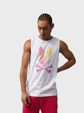 Psycho Bunny Men’s Hindes White Tank Top Size 4 Colorful Graphic Casual
